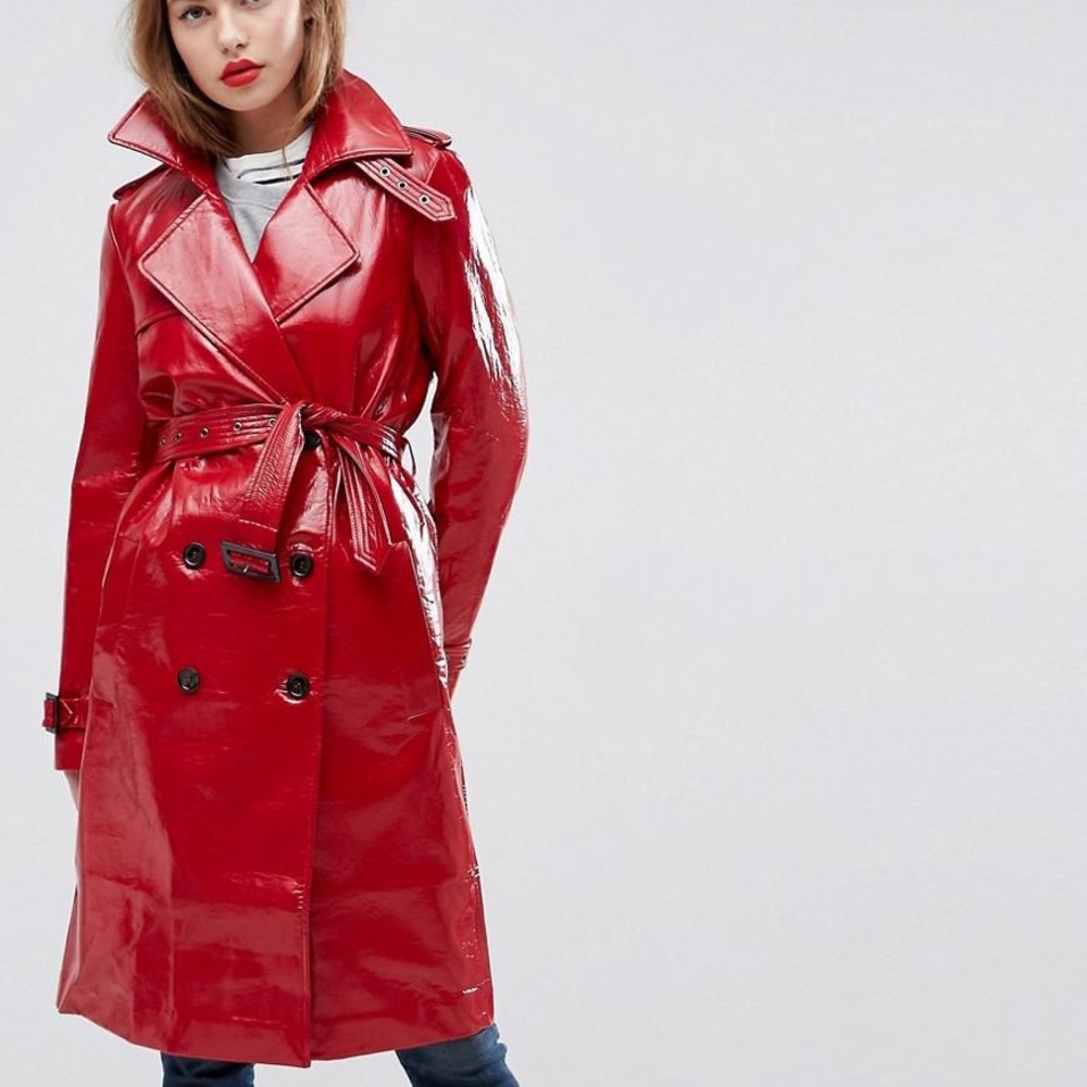 ASOS Red Vinyl Patent Trench Coat